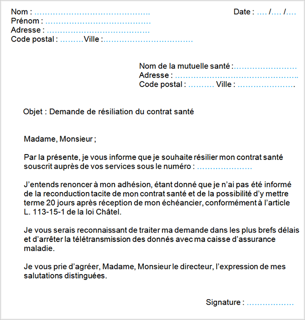 Lettre De R siliation De Contrat De Mutuelle QUQK